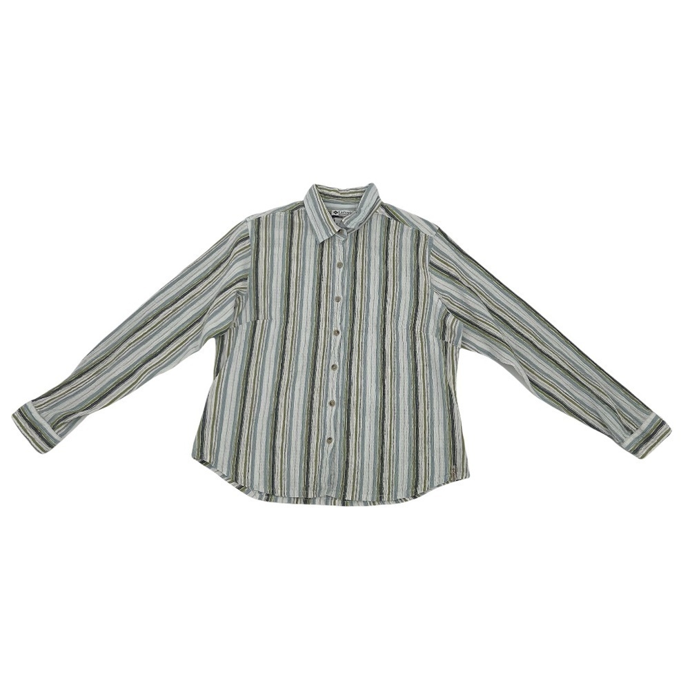Columbia Green Striped Long Sleeve Button Down Shirt Size Med Women’s